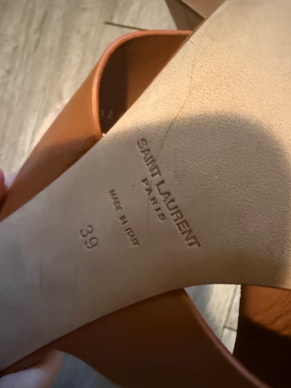 Saint Laurent Cognac Leather Crisscross Block Heel Mules - Picture 4 of 4